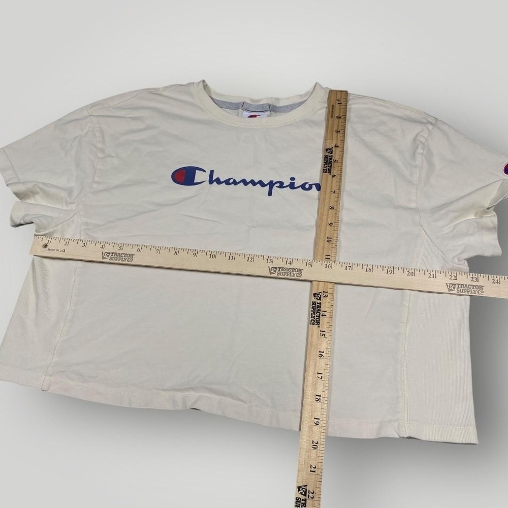 Champion Shirt Womens Large White Cropped Script Logo Boxy Short Sleeve C Patch - Picture 3 of 6